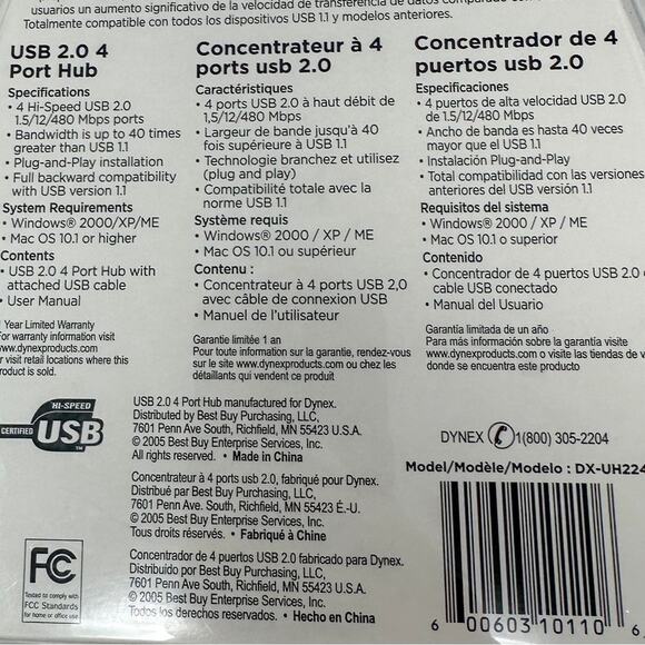 Dynex USB 2.0 4 Port Hub, Brand New in Package - Picture 5 of 5